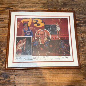 1973 Knicks Signed & Framed Lithograph w/ 8 Signatures (Frazier, Reed) BAS COA